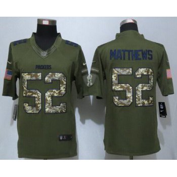 Men's Green Bay Packers #52 Clay Matthews Green Salute To Service 2015 NFL Nike Limited Jersey