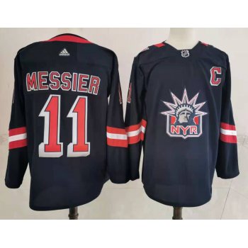 Men's New York Rangers #11 Mark Messier Navy Blue Adidas 2020-21 Stitched NHL Jersey