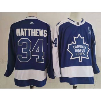 Men's Toronto Maple Leafs #34 Auston Matthews Royal Blue 2021 Retro Stitched NHL Jersey