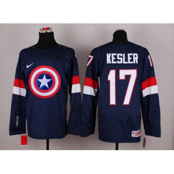 2015 Men's Team USA #17 Ryan Kesler Captain America Fashion Navy Blue Jersey