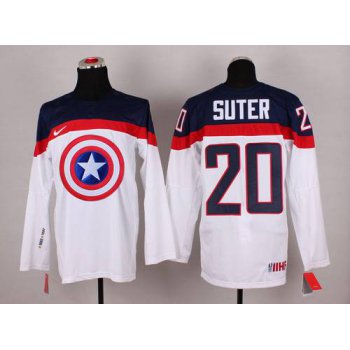 2015 Men's Team USA #20 Ryan Suter Captain America Fashion White Jersey