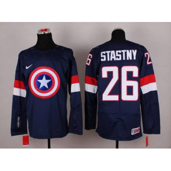 2015 Men's Team USA #26 Paul Stastny Captain America Fashion Navy Blue Jersey