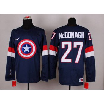 2015 Men's Team USA #27 Ryan Mcdonagh Captain America Fashion Navy Blue Jersey