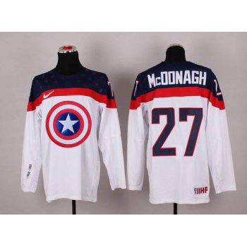 2015 Men's Team USA #27 Ryan Mcdonagh Captain America Fashion White Jersey