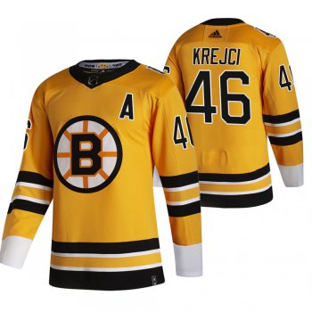 Boston Bruins #46 David Krejci Yellow Men's Adidas 2020-21 Reverse Retro Alternate NHL Jersey