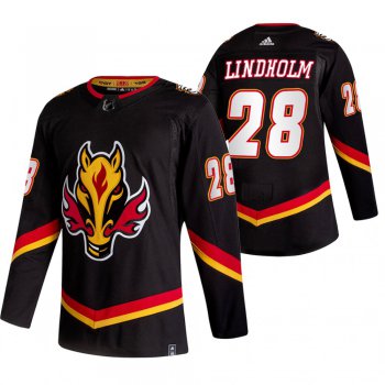Calgary Flames #28 Elias Lindholm Black Men's Adidas 2020-21 Reverse Retro Alternate NHL Jersey