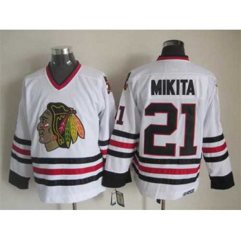 Chicago Blackhawks #21 Stan Mikita White CCM Vintage Throwback Jersey