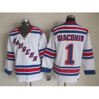 Men's New York Rangers #1 Eddie Giacomin White CCM Vintage Throwback Jersey