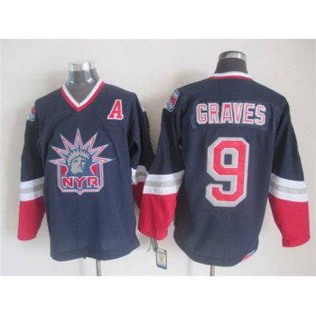 Men's New York Rangers #9 Adam Graves Navy Blue CCM Vintage Throwback Jersey