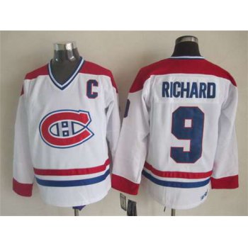 Montreal Canadiens #9 Maurice Richard White CCM Vintage Throwback Jersey