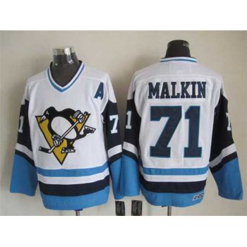 Pittsburgh Penguins #71 Evgeni Malkin 1972 White With Light Blue CCM Vintage Throwback Jersey