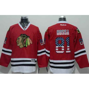 Chicago Blackhawks #81 Marian Hossa USA Flag Fashion Red Jersey
