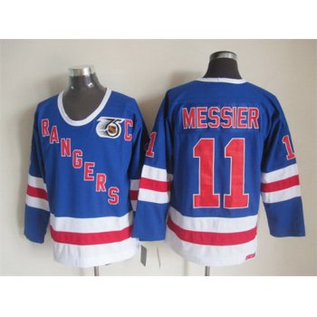 New York Rangers #11 Mark Messier Light Blue 75TH Throwback CCM Jersey
