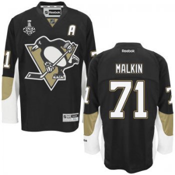 Youth Pittsburgh Penguins #71 Evgeni Malkin Black Home 2017 Stanley Cup NHL Finals A Patch Jersey