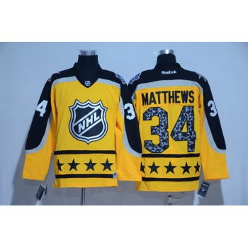 Men's Atlantic Division Toronto Maple Leafs #34 Auston Matthews Reebok Yellow 2017 NHL All-Star Stitched Ice Hockey Jersey