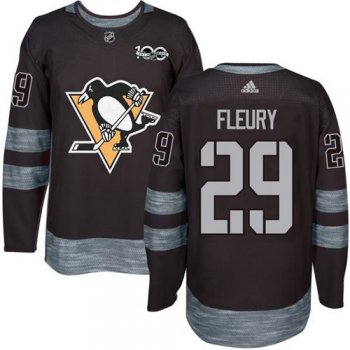 Men's Pittsburgh Penguins #29 Marc-Andre Fleury Black 100th Anniversary Stitched NHL 2017 adidas Hockey Jersey