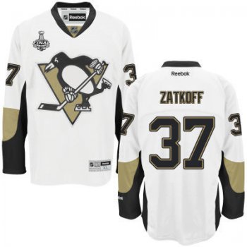 Men's Pittsburgh Penguins #37 Jeff Zatkoff White Road 2017 Stanley Cup NHL Finals Patch Jersey