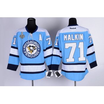 Men's Pittsburgh Penguins #71 Evgeni Malkin Light Blue 2017 Stanley Cup NHL Finals A Patch Jersey