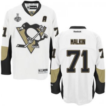 Men's Pittsburgh Penguins #71 Evgeni Malkin White Road 2017 Stanley Cup NHL Finals A Patch Jersey