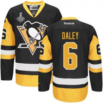Youth Pittsburgh Penguins #6 Trevor Daley Black With Gold 2017 Stanley Cup NHL Finals Patch Jersey