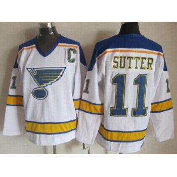 St. Louis Blues #11 Brian Sutter White Throwback CCM Jersey