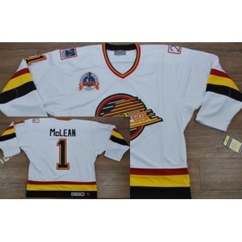 Vancouver Canucks #1 Kirk McLean White Throwback CCM Jersey
