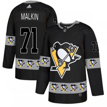 Men's Pittsburgh Penguins #71 Evgeni Malkin Black Team Logos Fashion Adidas Jersey