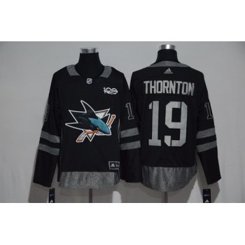 Men's San Jose Sharks #19 Joe Thornton Black 100th Anniversary Stitched NHL 2017 adidas Hockey Jersey