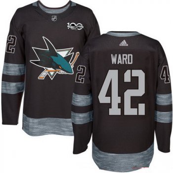 Men's San Jose Sharks #42 Joel Ward Black 100th Anniversary Stitched NHL 2017 adidas Hockey Jersey
