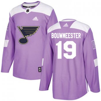 Adidas Blues #19 Jay Bouwmeester Purple Authentic Fights Cancer Stitched NHL Jersey