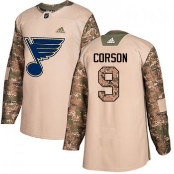 Adidas Blues #9 Shayne Corson Camo Authentic 2017 Veterans Day Stitched NHL Jersey