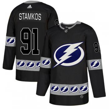 Men's Tampa Bay Lightning #91 Steven Stamkos Black Team Logos Fashion Adidas Jersey