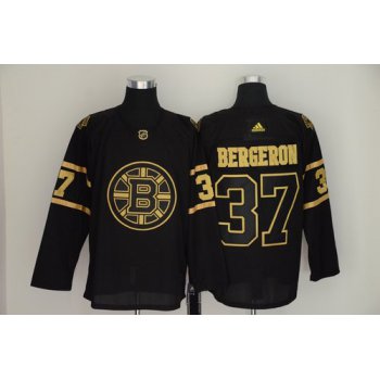 Men's Boston Bruins 37 Patrice Bergeron Black Gold Adidas Jersey