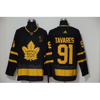 Men's Toronto Maple Leafs #91 John Tavares Black City Edition Authentic Stitched Hockey Jersey