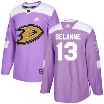Adidas Ducks #13 Teemu Selanne Purple Authentic Fights Cancer Stitched NHL Jersey