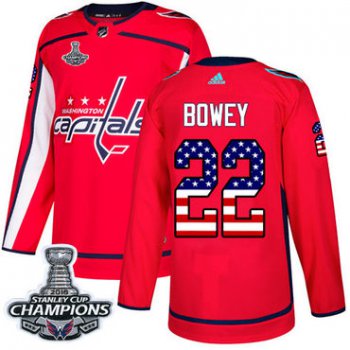 Adidas Washington Capitals #22 Madison Bowey Red Home Authentic USA Flag Stanley Cup Final Champions Stitched NHL Jersey