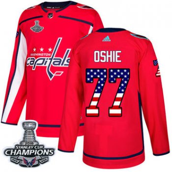 Adidas Washington Capitals #77 T.J. Oshie Red Home Authentic USA Flag Stanley Cup Final Champions Stitched NHL Jersey
