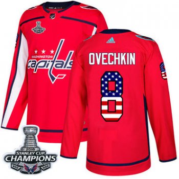Adidas Washington Capitals #8 Alex Ovechkin Red Home Authentic USA Flag Stanley Cup Final Champions Stitched NHL Jersey