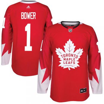 Adidas Toronto Maple Leafs #1 Johnny Bower Red Team Canada Authentic Stitched NHL Jersey