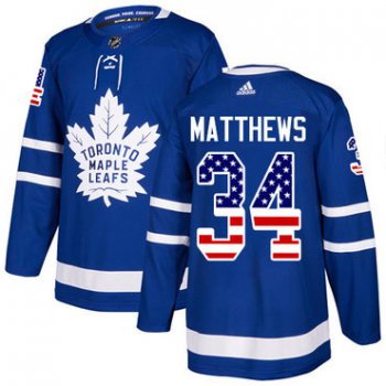 Adidas Maple Leafs #34 Auston Matthews Blue Home Authentic USA Flag Stitched NHL Jersey