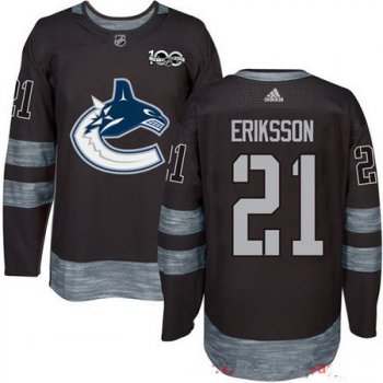 Men's Vancouver Canucks #21 Loui Eriksson Black 100th Anniversary Stitched NHL 2017 adidas Hockey Jersey