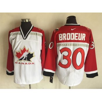 Men's 1998 Team Canada #30 Martin Brodeur White Nike Olympic Throwback Stitched Hockey Jersey
