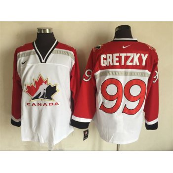 Men's 1998 Team Canada #99 Wayne Gretzky White Nike Olympic Throwback Stitched Hockey Jersey