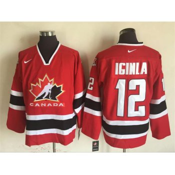Men's 2002 Team Canada #12 Jarome Iginla Red Nike Olympic Throwback Stitched Hockey Jersey
