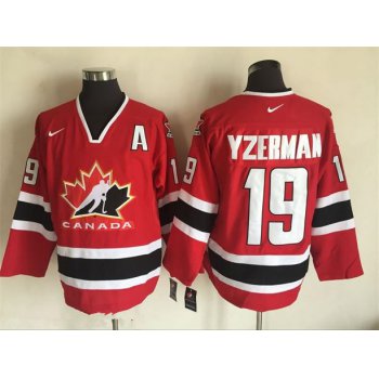 Men's 2002 Team Canada #19 Steve Yzerman Red Nike Olympic Throwback Stitched Hockey Jersey
