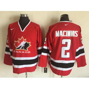 Men's 2002 Team Canada #2 Al MacInnis Red Nike Olympic Throwback Stitched Hockey Jersey
