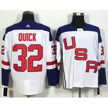 Men's Team USA #32 Jonathan Quick White 2016 World Cup of Hockey Game Jersey
