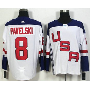 Men's Team USA #8 Joe Pavelski White 2016 World Cup of Hockey Game Jersey