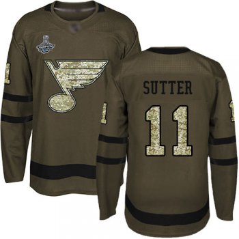 Blues #11 Brian Sutter Green Salute to Service Stanley Cup Champions Stitched Hockey Jersey