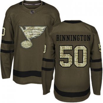 Blues #50 Jordan Binnington Green Salute to Service Stitched Hockey Jersey